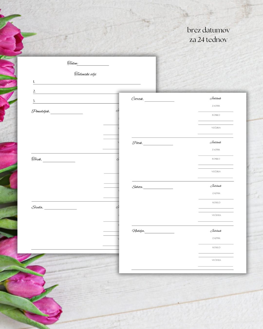 Tedenski pregled (brez datumov, za 24 tednov) - Jedilnik