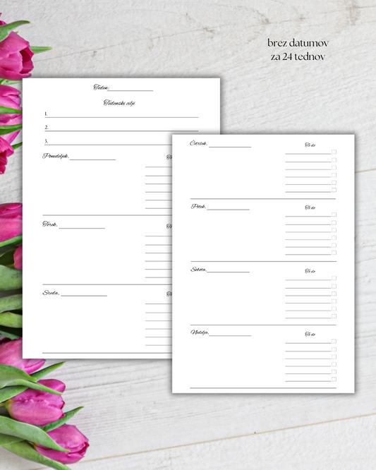 Planer, insertni listi za v planer, sestavi svoj planer, tedenski razpored